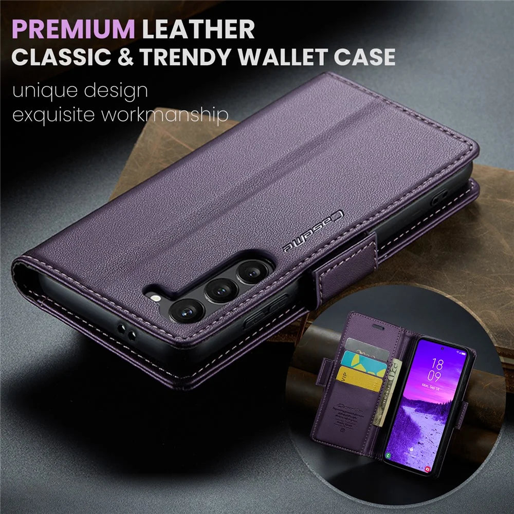 CASEME For Samsung Galaxy S25 Leather Case  023 RFID Blocking 3 Card Slot Mobile Cover - Purple - 5