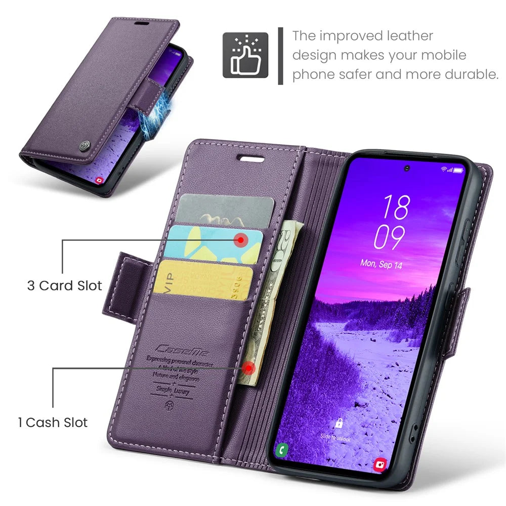 CASEME For Samsung Galaxy S25 Leather Case  023 RFID Blocking 3 Card Slot Mobile Cover - Purple - 6