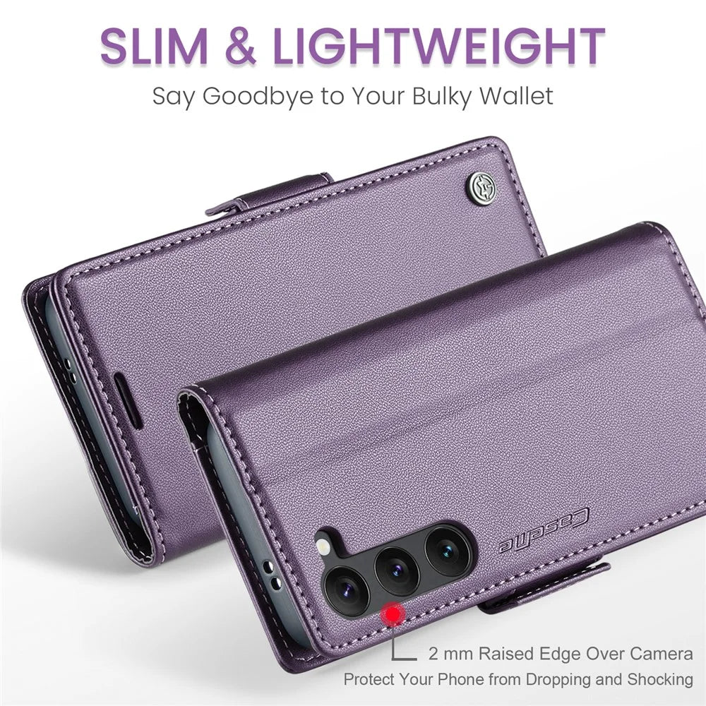 CASEME For Samsung Galaxy S25 Leather Case  023 RFID Blocking 3 Card Slot Mobile Cover - Purple - 7