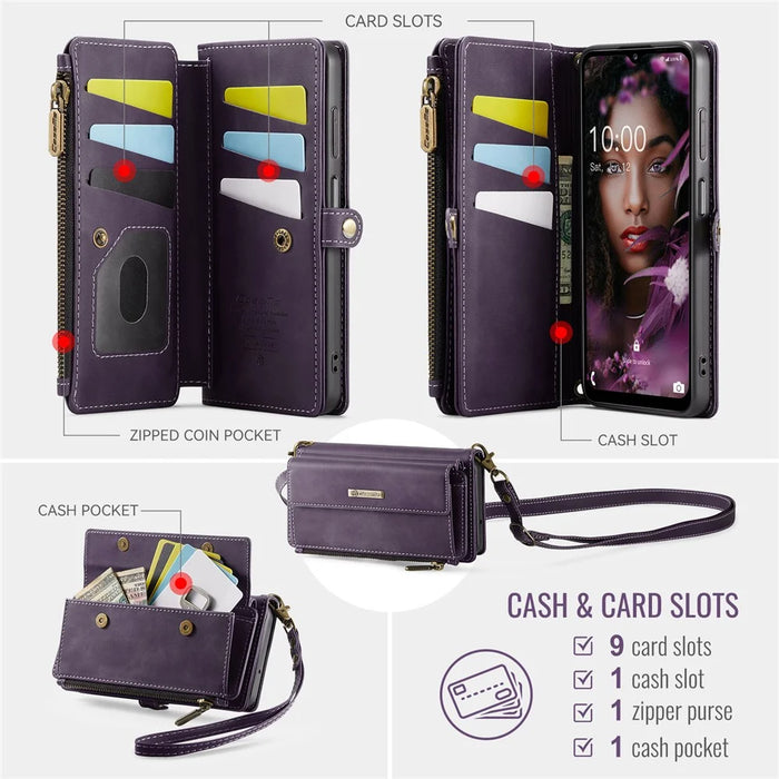 CASEME For Samsung Galaxy A14 5G Case  C39 RFID Blocking Zipper Wallet Stand Leather Cover with Strap - Purple - 3