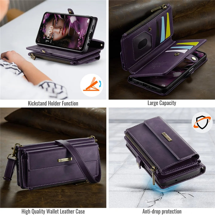 CASEME For Samsung Galaxy A14 5G Case  C39 RFID Blocking Zipper Wallet Stand Leather Cover with Strap - Purple - 6