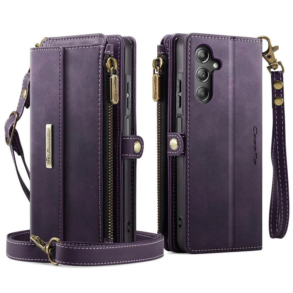 CASEME For Samsung Galaxy A15 5G Case  C39 RFID Blocking Zipper Wallet Stand Leather Cover with Strap - Purple - 2