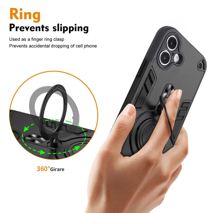 For iPhone 16 Case Rotatable Kickstand PC+TPU Drop Protection Phone Cover - Black - 3