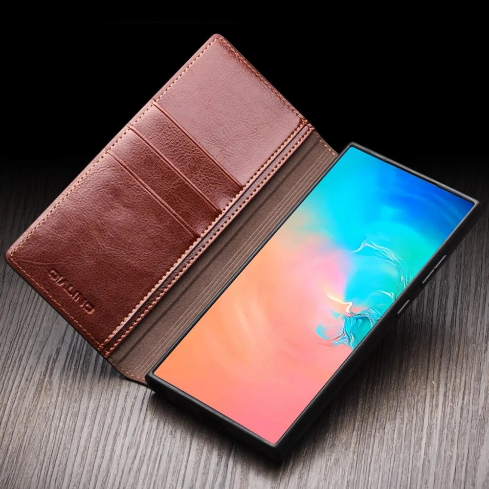 QIALINO For Samsung Galaxy S25+ Case Wallet Flip Stand Phone Cover Genuine Cow Leather - Brown - 5