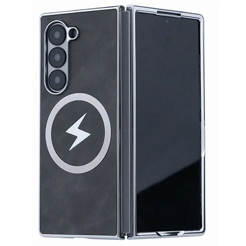 For Samsung Galaxy Z Fold6 5G Magnetic Case Leather+PC+Metal Phone Cover - Black - 1