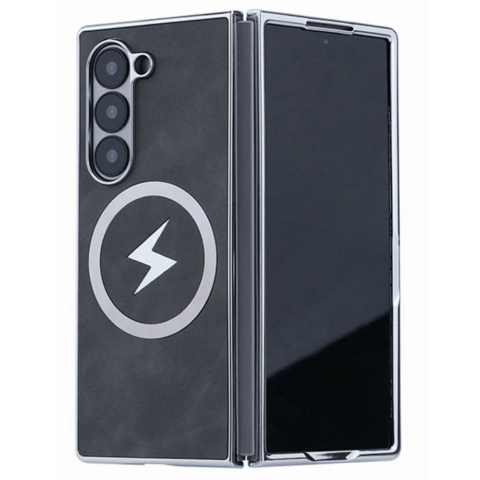 For Samsung Galaxy Z Fold6 5G Magnetic Case Leather+PC+Metal Phone Cover - Black - 1