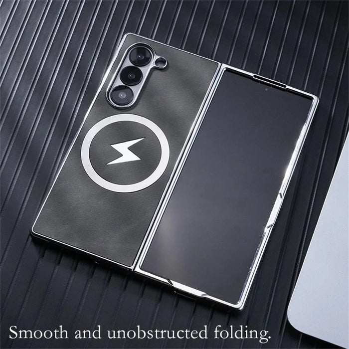 For Samsung Galaxy Z Fold6 5G Magnetic Case Leather+PC+Metal Phone Cover - Black - 3