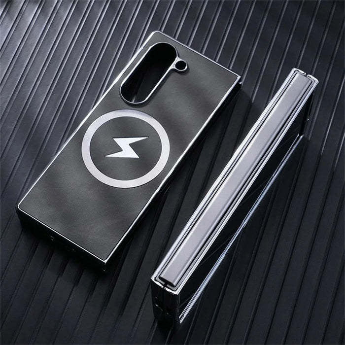 For Samsung Galaxy Z Fold6 5G Magnetic Case Leather+PC+Metal Phone Cover - Black - 4