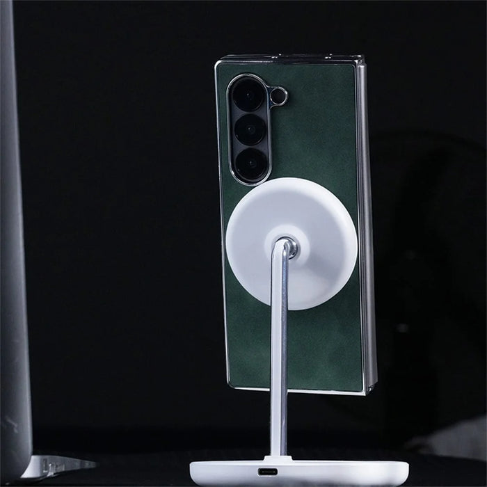 For Samsung Galaxy Z Fold6 5G Magnetic Case Leather+PC+Metal Phone Cover - Black - 6