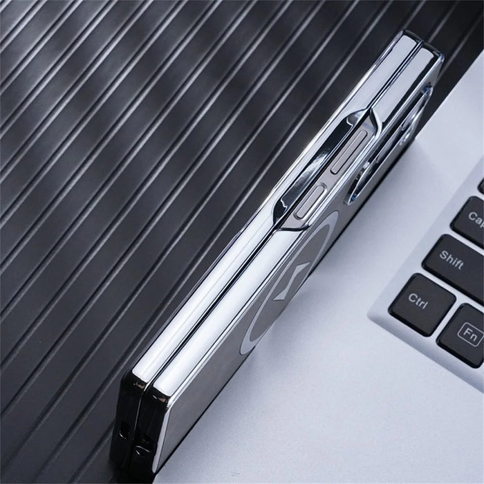 For Samsung Galaxy Z Fold6 5G Magnetic Case Leather+PC+Metal Phone Cover - Black - 7