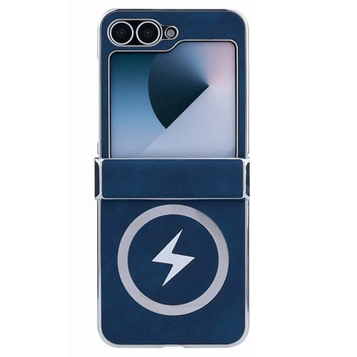 For Samsung Galaxy Z Flip7 FE 5G / Z Flip6 5G Magnetic Case Leather+PC+Metal Phone Cover - Dark Blue - 1