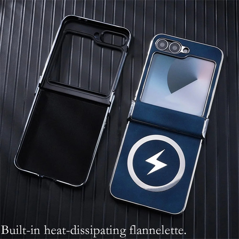 For Samsung Galaxy Z Flip7 FE 5G / Z Flip6 5G Magnetic Case Leather+PC+Metal Phone Cover - Dark Blue - 3