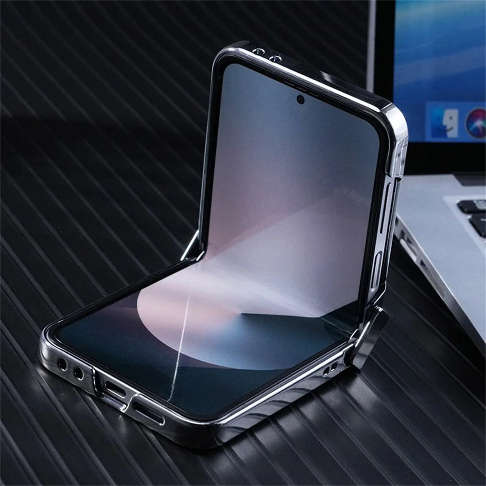 For Samsung Galaxy Z Flip7 FE 5G / Z Flip6 5G Magnetic Case Leather+PC+Metal Phone Cover - Dark Blue - 5