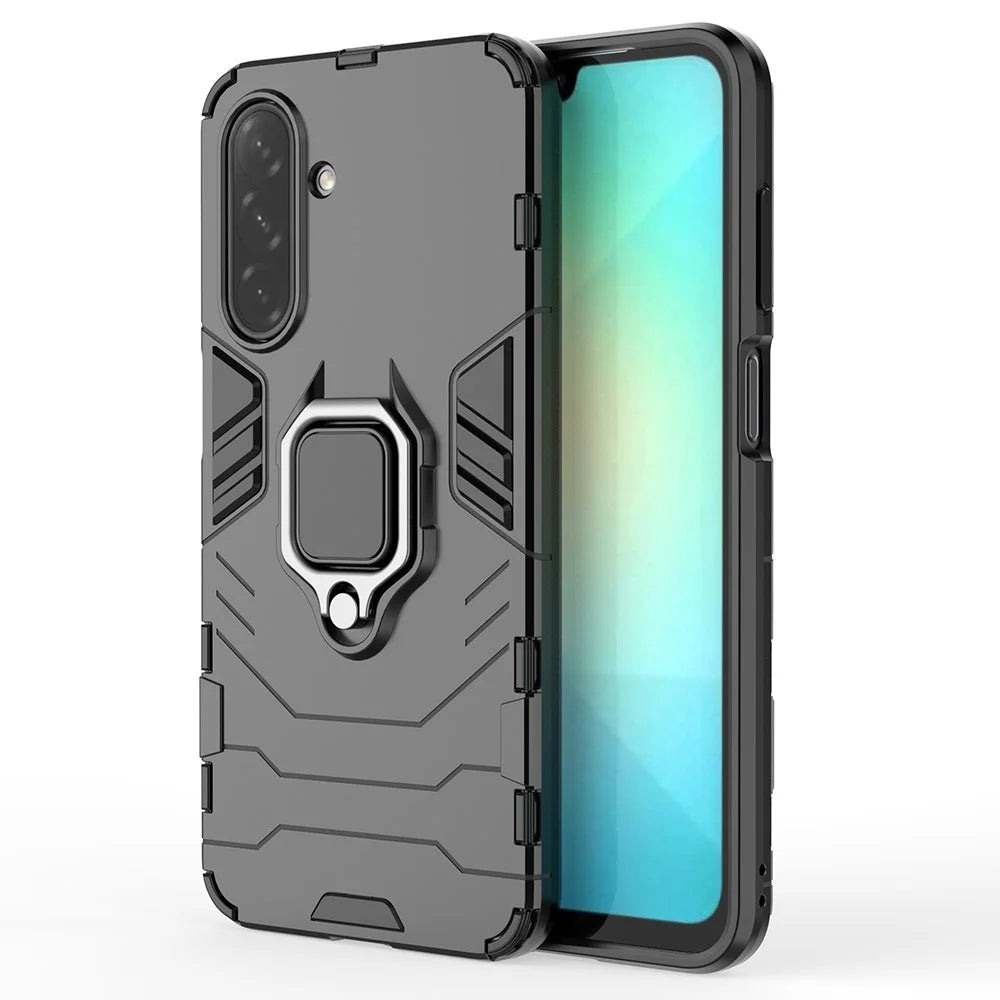 For Samsung Galaxy A26 5G Case PC+TPU Protective Phone Cover with Ring Kickstand - Black - 1