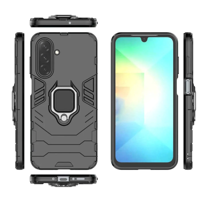 For Samsung Galaxy A26 5G Case PC+TPU Protective Phone Cover with Ring Kickstand - Black - 5