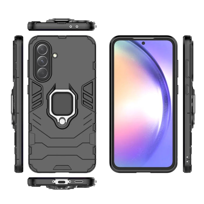 For Samsung Galaxy A36 5G Case PC+TPU Protective Phone Cover with Ring Kickstand - Black - 5