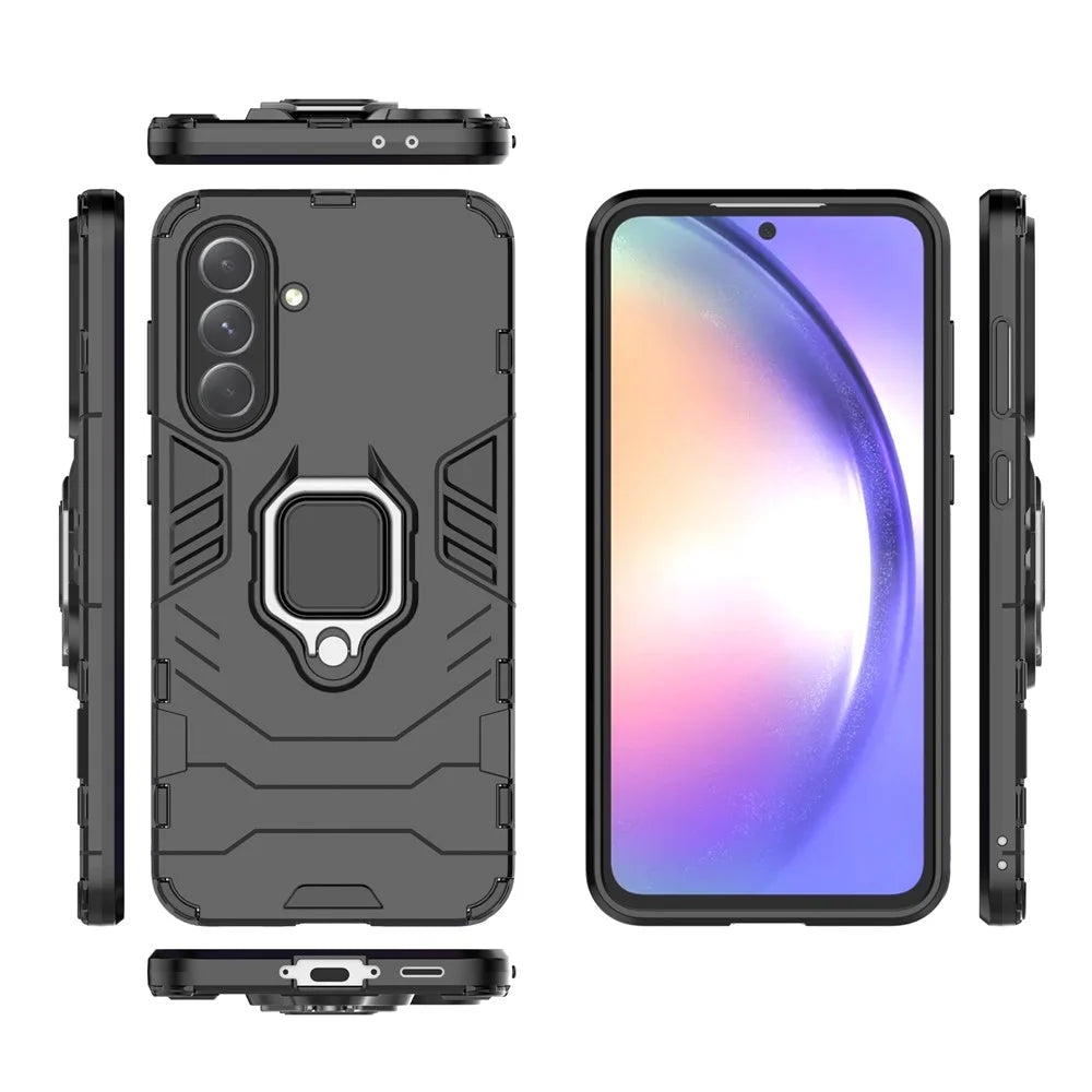 For Samsung Galaxy A56 5G Case PC+TPU Protective Phone Cover with Ring Kickstand - Black - 5