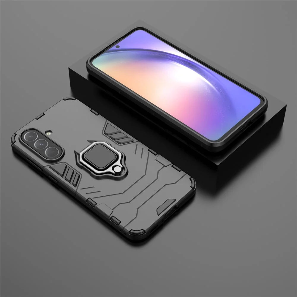 For Samsung Galaxy A56 5G Case PC+TPU Protective Phone Cover with Ring Kickstand - Black - 6