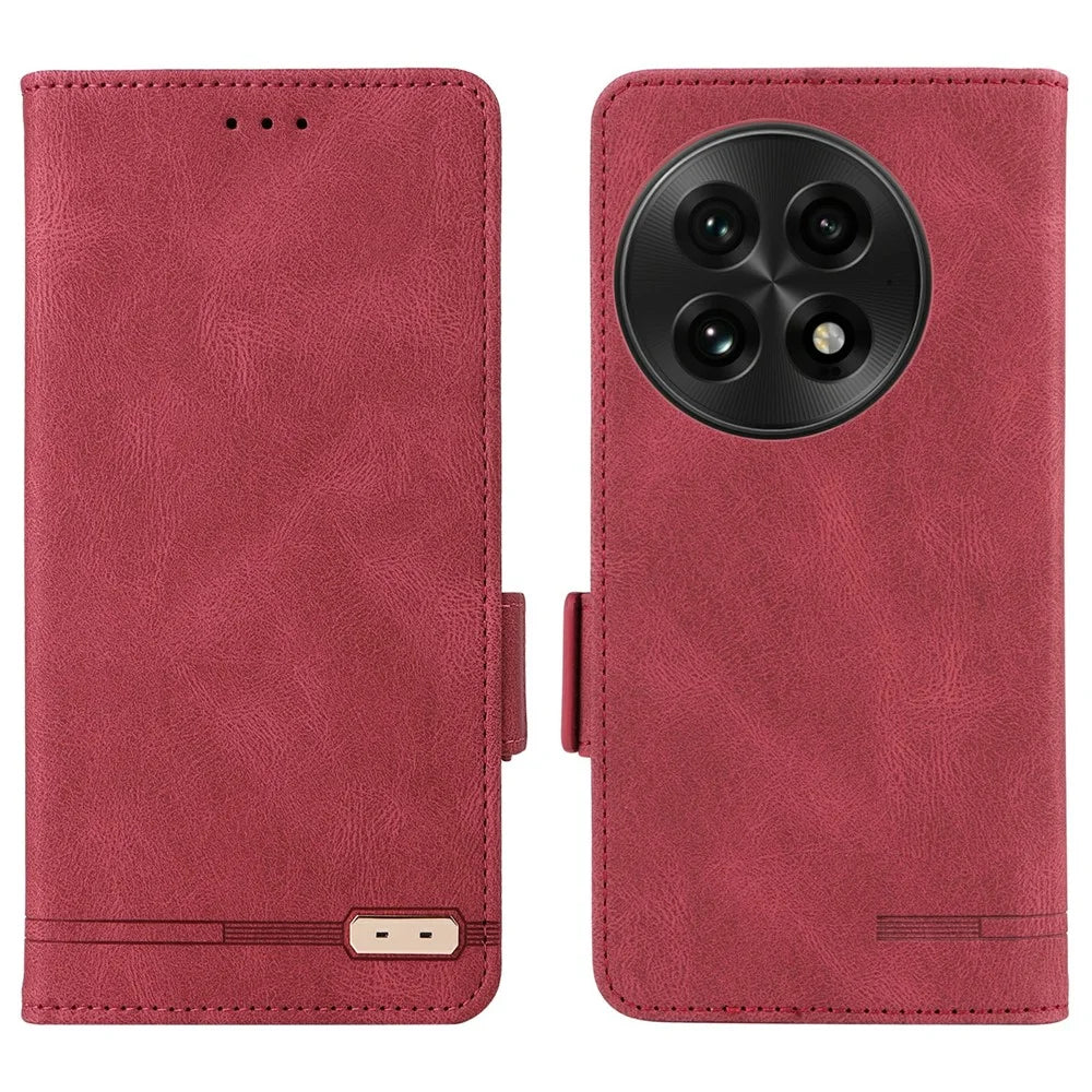 For OnePlus 13 Case Leather Wallet Flip Phone Cover with Hardware Decor - Rose - 1