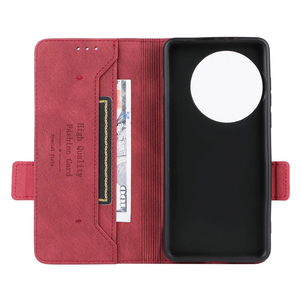 For OnePlus 13 Case Leather Wallet Flip Phone Cover with Hardware Decor - Rose - 2
