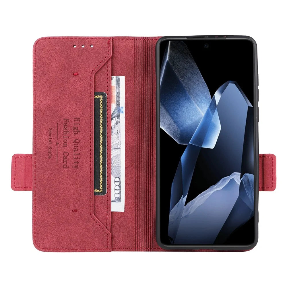 For OnePlus 13 Case Leather Wallet Flip Phone Cover with Hardware Decor - Rose - 3