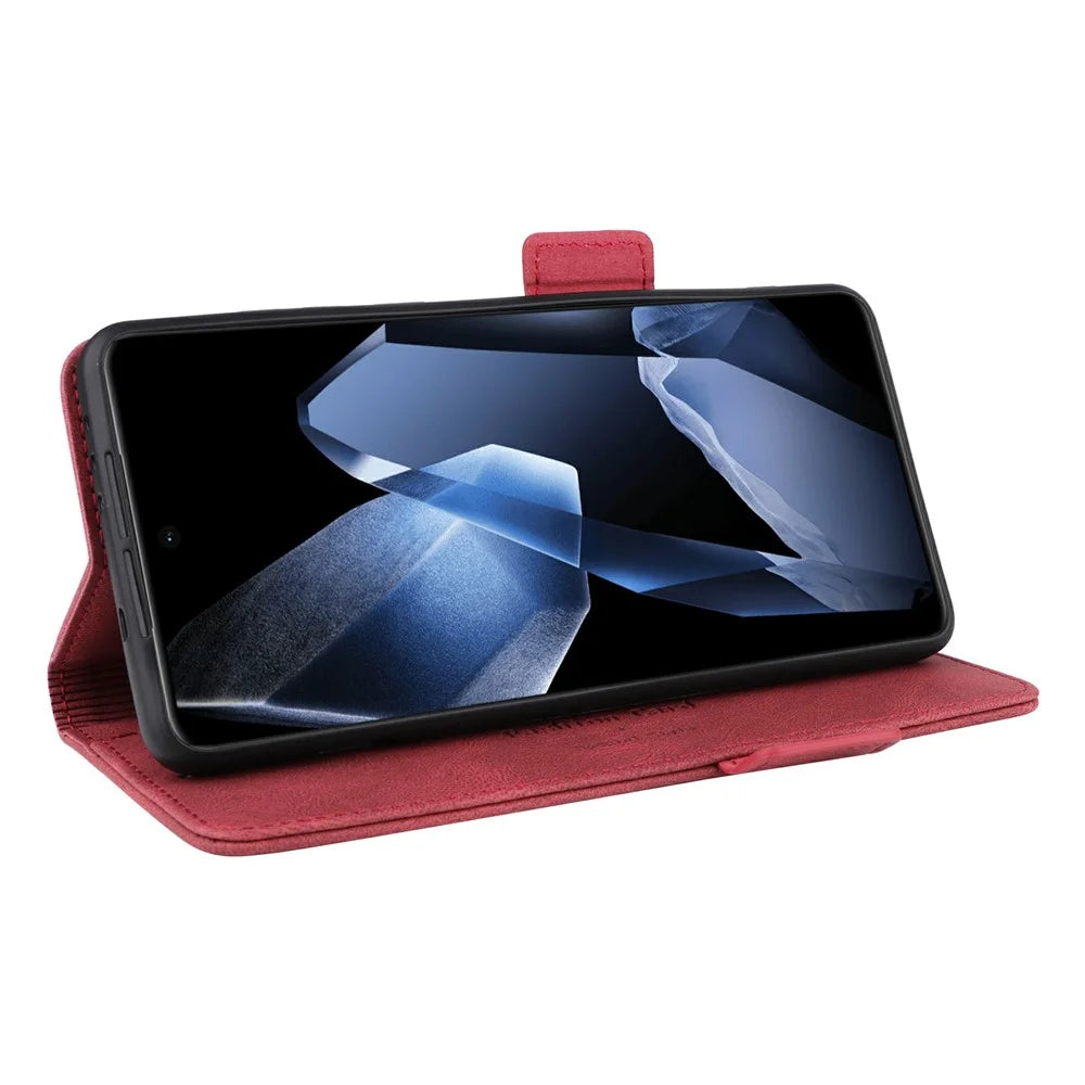For OnePlus 13 Case Leather Wallet Flip Phone Cover with Hardware Decor - Rose - 4