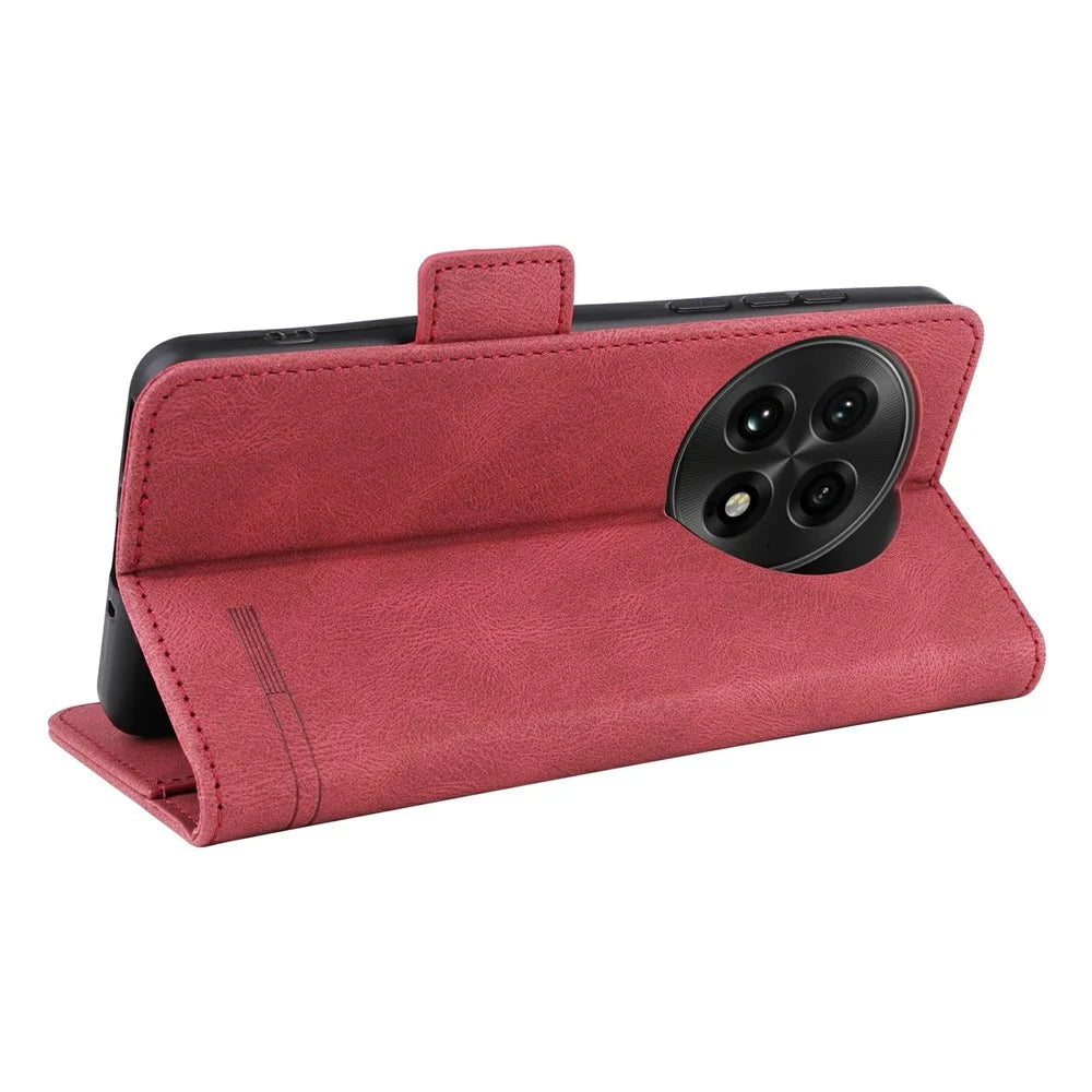 For OnePlus 13 Case Leather Wallet Flip Phone Cover with Hardware Decor - Rose - 5