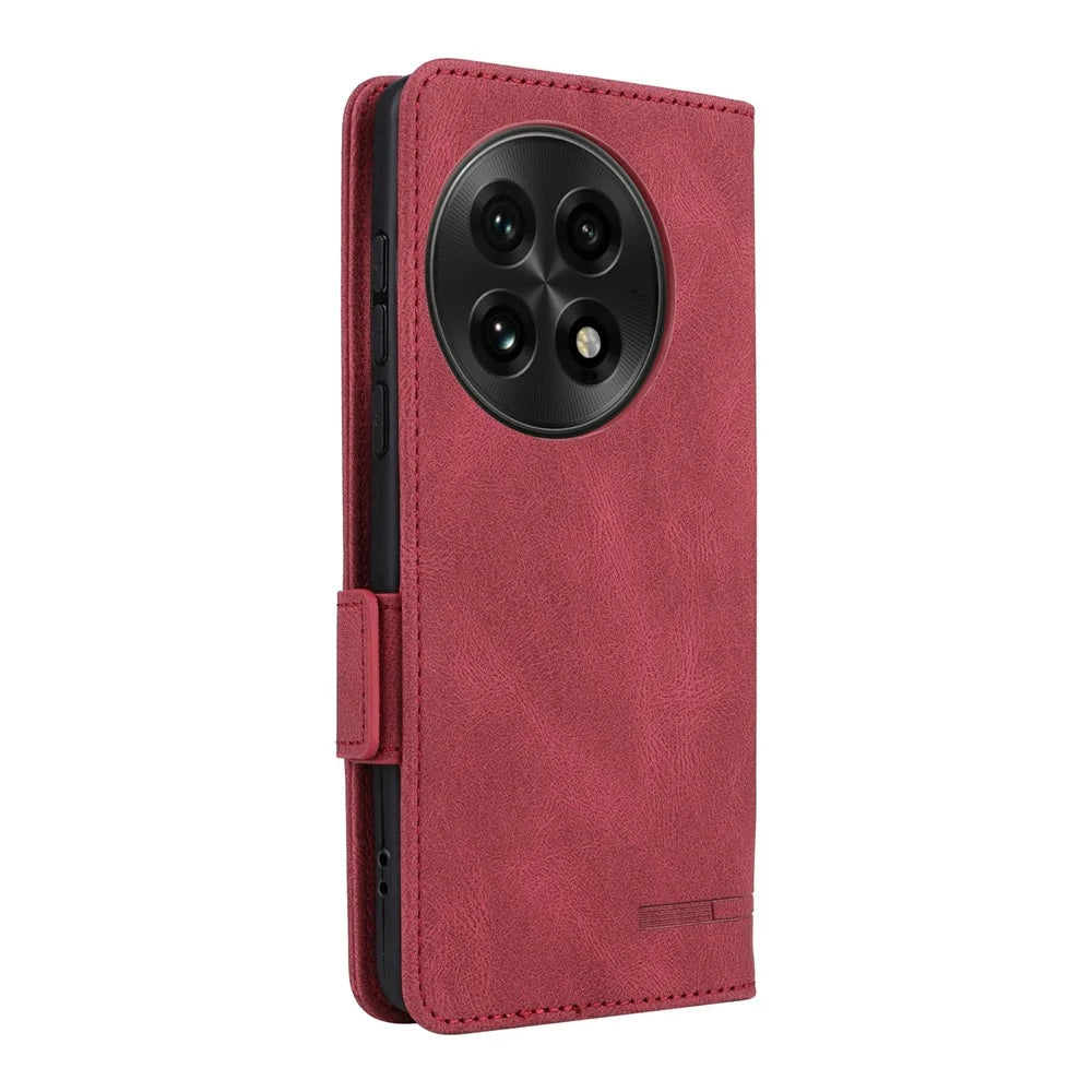 For OnePlus 13 Case Leather Wallet Flip Phone Cover with Hardware Decor - Rose - 7