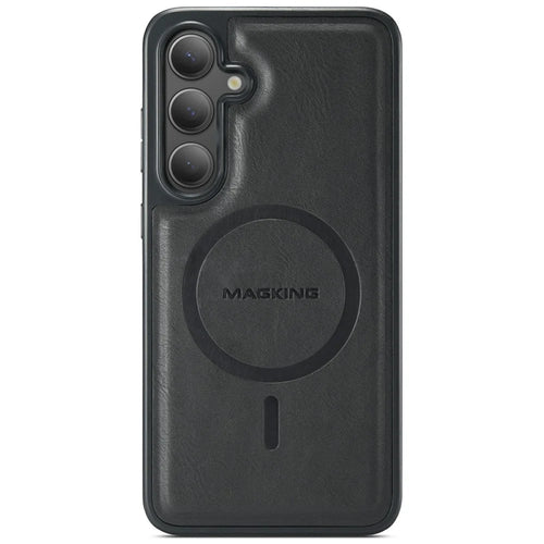MAGKING K1 Series For Samsung Galaxy S25 Magnetic Case PC+TPU+PU Leather Phone Cover - Black - 1