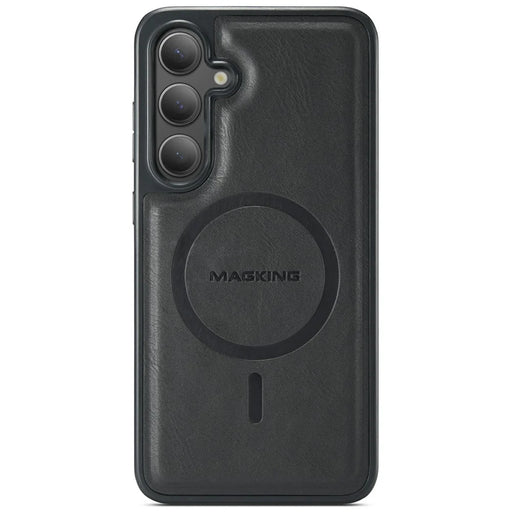 MAGKING K1 Series For Samsung Galaxy S25 Magnetic Case PC+TPU+PU Leather Phone Cover - Black - 1