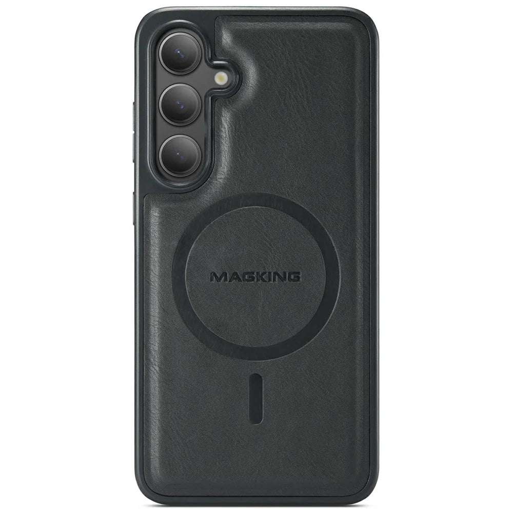 MAGKING K1 Series For Samsung Galaxy S25+ Magnetic Case PC+TPU+PU Leather Phone Cover - Black - 1