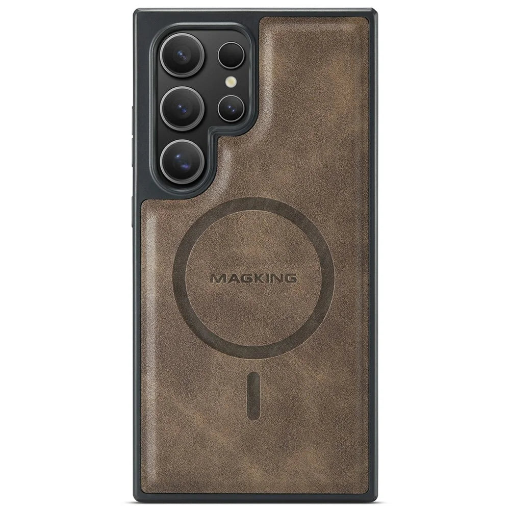 MAGKING K1 Series For Samsung Galaxy S25 Ultra Magnetic Case PC+TPU+PU Leather Phone Cover - Coffee - 1