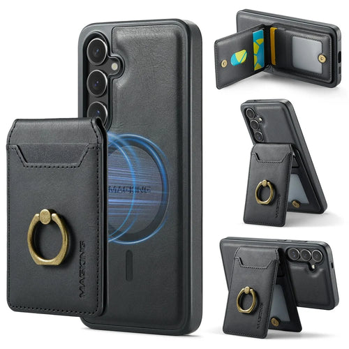 MAGKING K1 Series For Samsung Galaxy S25 Magnetic Case PC+TPU+PU Phone Cover with Card Holder - Black - 1