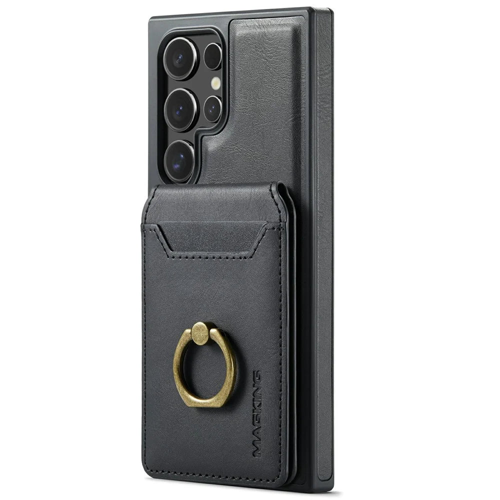 MAGKING K1 Series For Samsung Galaxy S25 Ultra Magnetic Case PC+TPU+PU Phone Cover with Card Holder - Black - 2