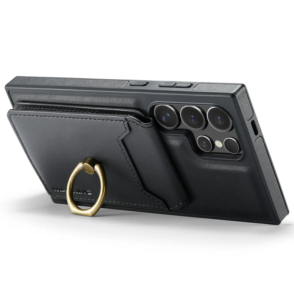 MAGKING K1 Series For Samsung Galaxy S25 Ultra Magnetic Case PC+TPU+PU Phone Cover with Card Holder - Black - 6