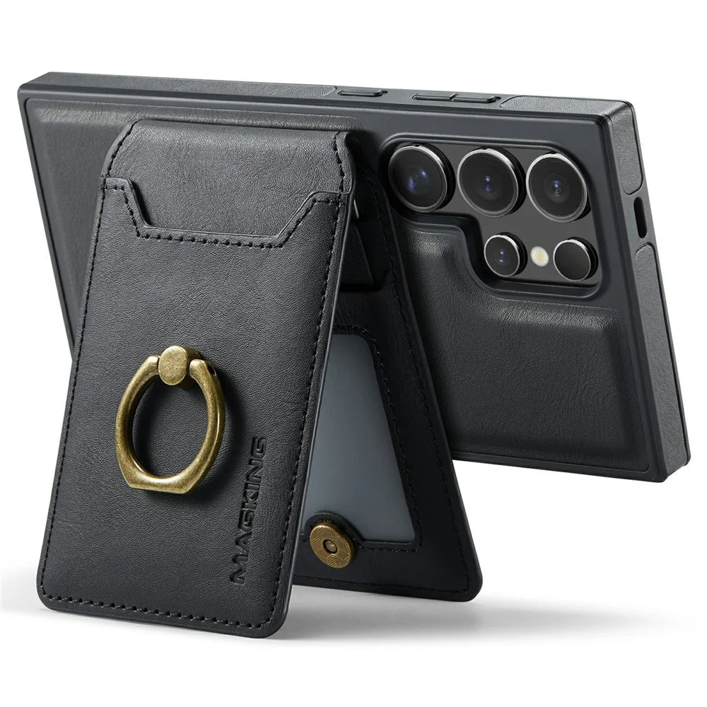 MAGKING K1 Series For Samsung Galaxy S25 Ultra Magnetic Case PC+TPU+PU Phone Cover with Card Holder - Black - 7