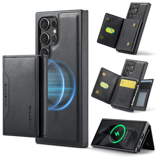 MAGKING K2 Series For Samsung Galaxy S25 Ultra Magnetic Case PC+TPU+PU Phone Cover - Black - 1