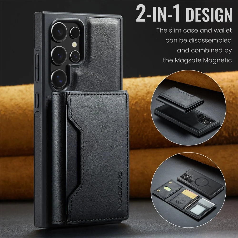 MAGKING K2 Series For Samsung Galaxy S25 Ultra Magnetic Case PC+TPU+PU Phone Cover - Black - 7