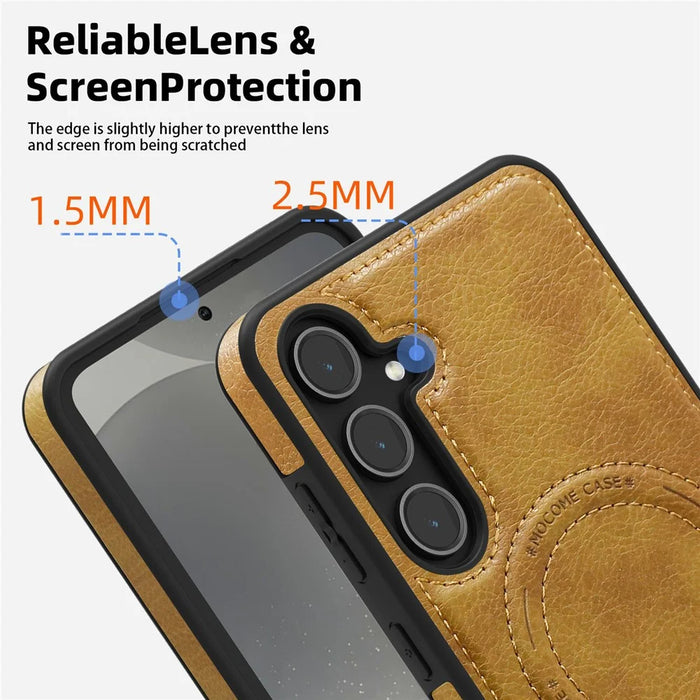 For Samsung Galaxy S25+ Magnetic Case with Folded Kickstand PC Silicone Leather Phone Back Cover  - Brown - 5