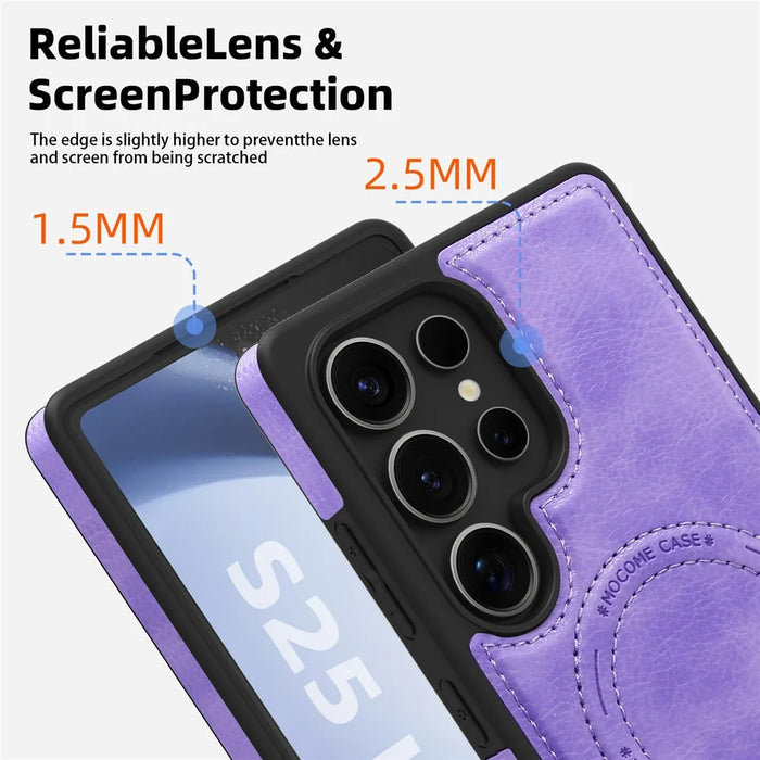 For Samsung Galaxy S25 Ultra Magnetic Case with Folded Kickstand PC Silicone Leather Phone Back Cover  - Light Purple - 5