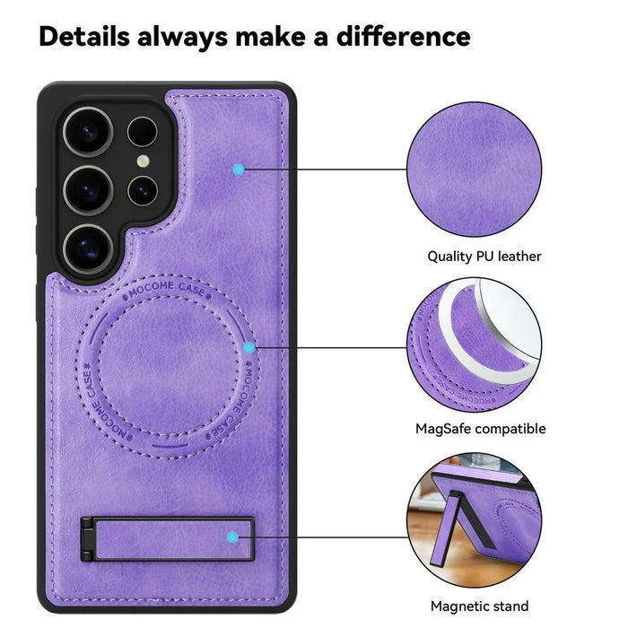 For Samsung Galaxy S25 Ultra Magnetic Case with Folded Kickstand PC Silicone Leather Phone Back Cover  - Light Purple - 7