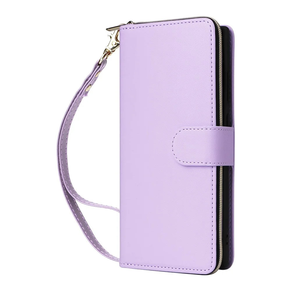 For Samsung Galaxy S25 Ultra Case Zipper Pocket PU Leather Cover with 9 Card Slots - Light Purple - 5