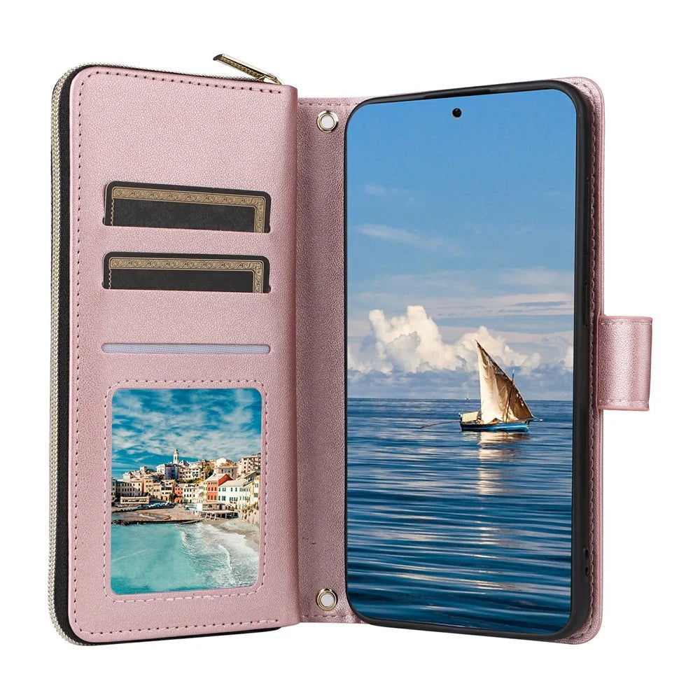 For Samsung Galaxy S25 / S24 Case Zipper Wallet Rhombus PU Leather Crossbody Phone Bag - Rose Gold - 2