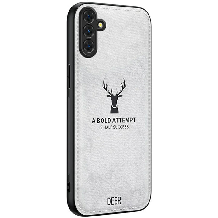 For Samsung Galaxy A26 5G Case Deer Pattern Cloth Texture PU Leather Hybrid Phone Cover - Grey - 1