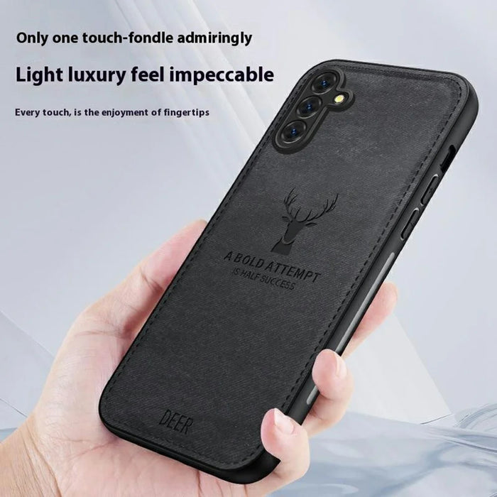 For Samsung Galaxy A26 5G Case Deer Pattern Cloth Texture PU Leather Hybrid Phone Cover - Grey - 4