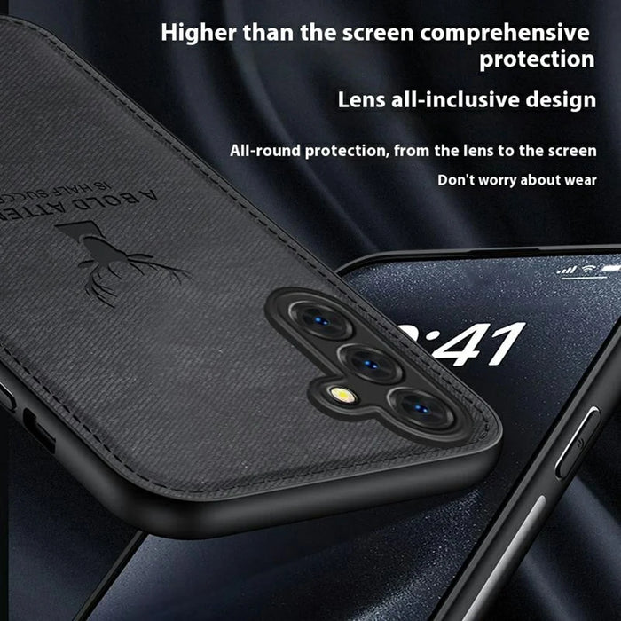 For Samsung Galaxy A26 5G Case Deer Pattern Cloth Texture PU Leather Hybrid Phone Cover - Grey - 5