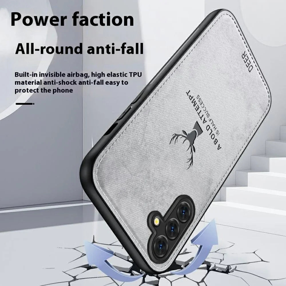 For Samsung Galaxy A56 5G Case Deer Pattern Cloth Texture PU Leather Hybrid Phone Cover - Grey - 3