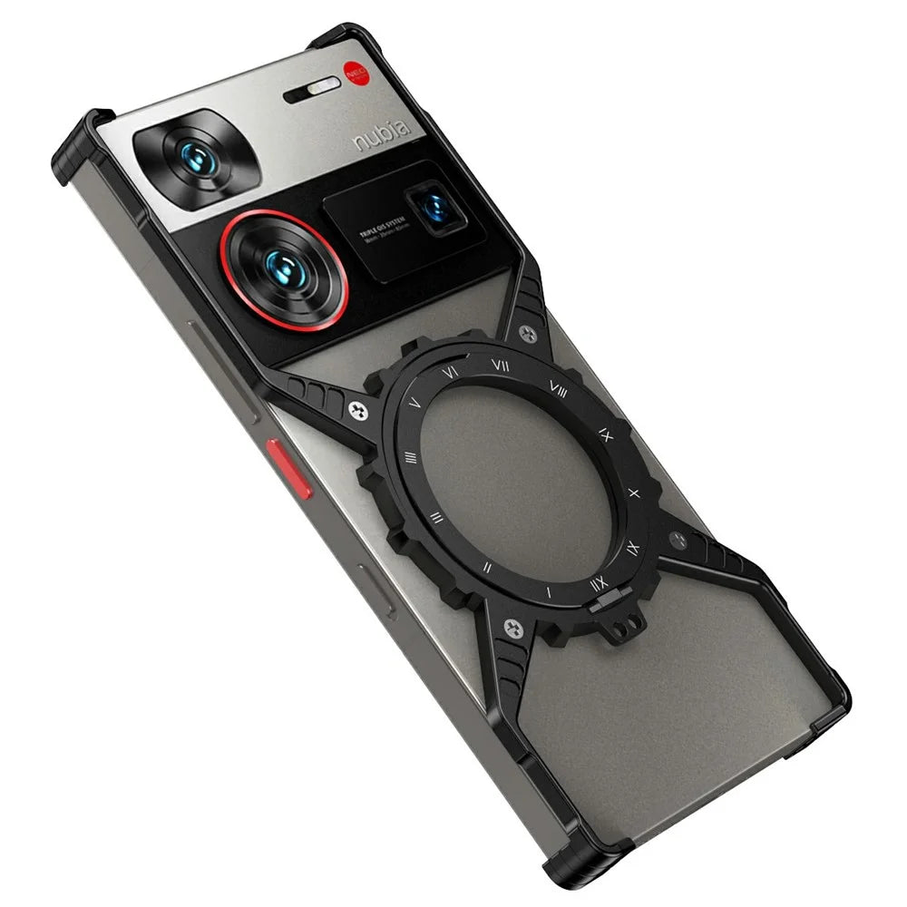 For ZTE nubia Z60 Ultra Leading / Z60 Ultra Case Magnetic Kickstand Aluminum Alloy+PC Bumper Phone Cover Heat Dissipation - Black - 1