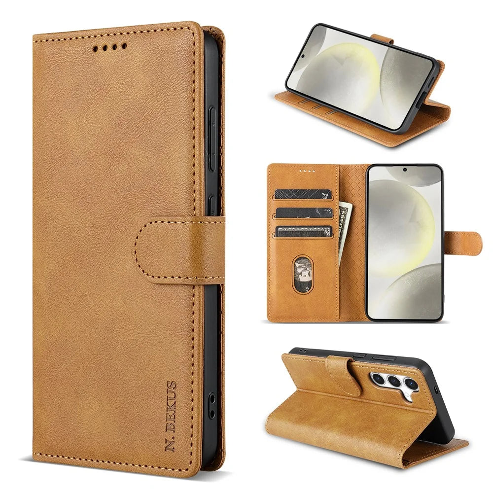 N.BEKUS CSJ-001 For Samsung Galaxy A26 5G Stand Case PU Leather Wallet Phone Cover - Brown - 5