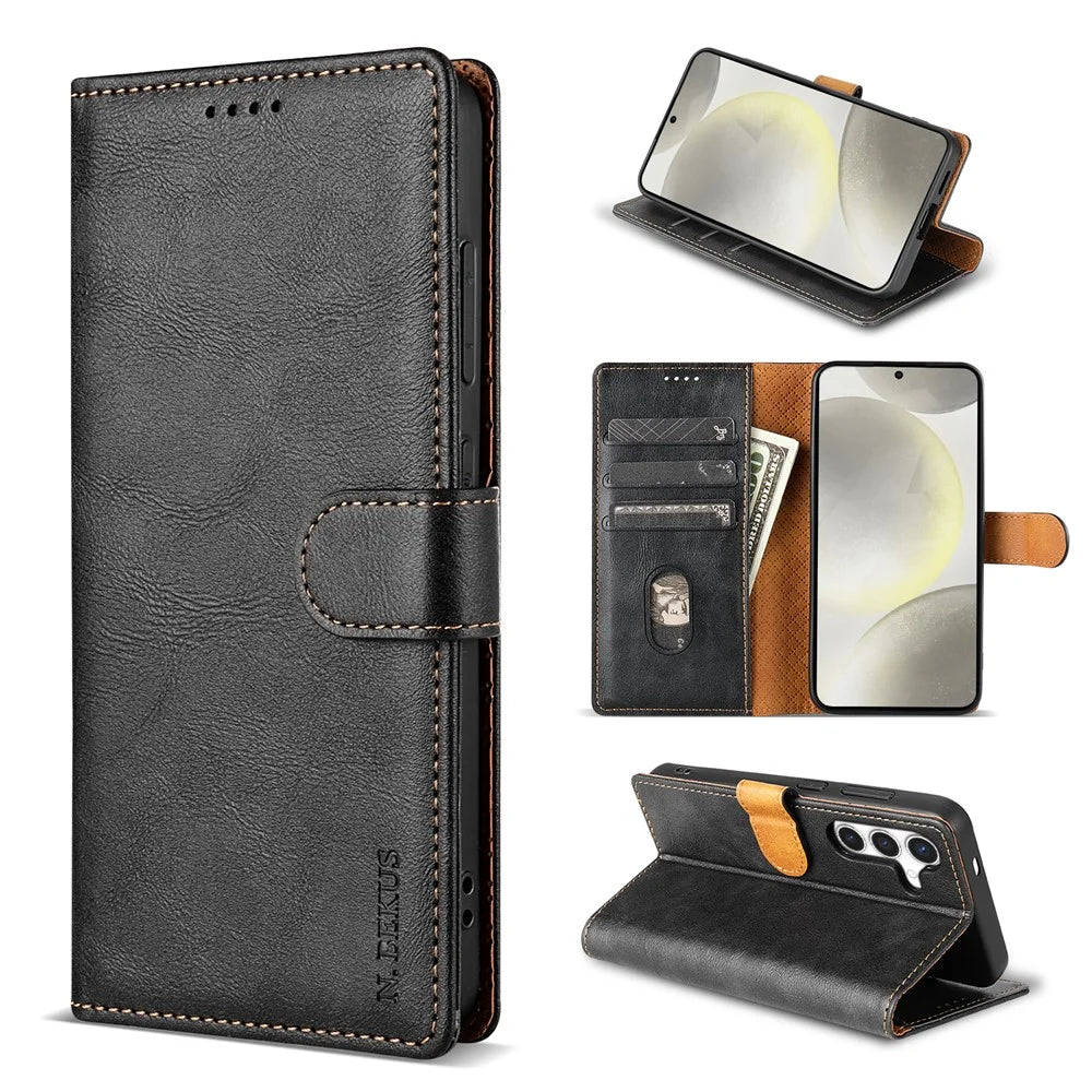 N.BEKUS CSJ-001 For 	Samsung Galaxy A56 5G Stand Case PU Leather Wallet Phone Cover - Black - 5